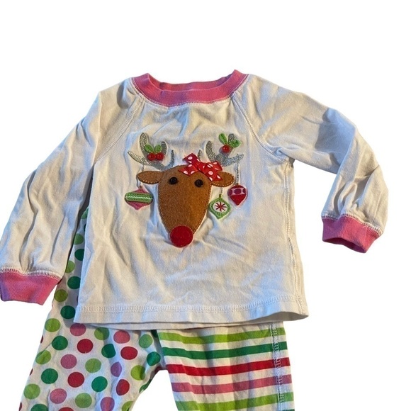 Mudpie two piece Reindeer appliqué Christmas shirt polka dot pants size 9-12 - Picture 3 of 12